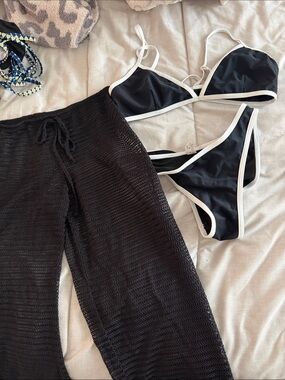 Black Bikini Set with White Trim